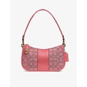 Coach Swinger Signature Jacquard Cotton-Blend And Leather Pink Shoulder Bag